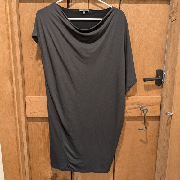Vince Asymmetric Sleeve Sheath Dress XS Wool Blend Stretch Fit Gray Lined Boat - Picture 1 of 8